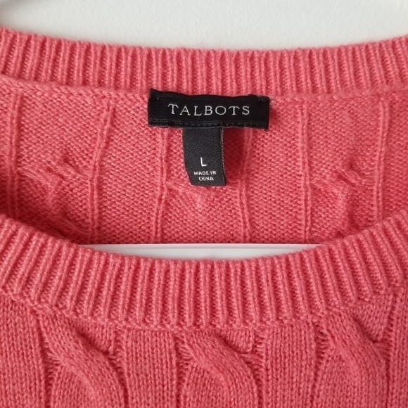 Talbots Button Cuff Cable Knit Sweater Lambswool Blend, Coral Pink Size L - Picture 11 of 11